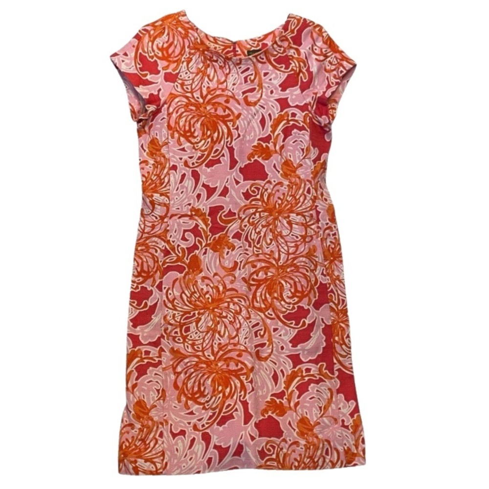 TAYLOR Pink &‎ Orange Floral Sheath Dress in Cotton Spandex Blend